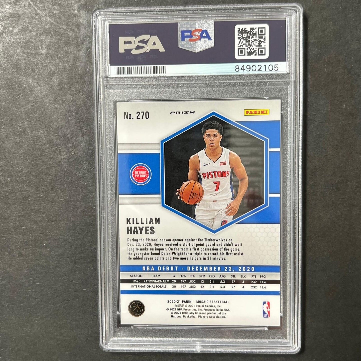 2020-21 Panini Mosaic #270 Killian Hayes Signed Card AUTO PSA Slabbed Pistons