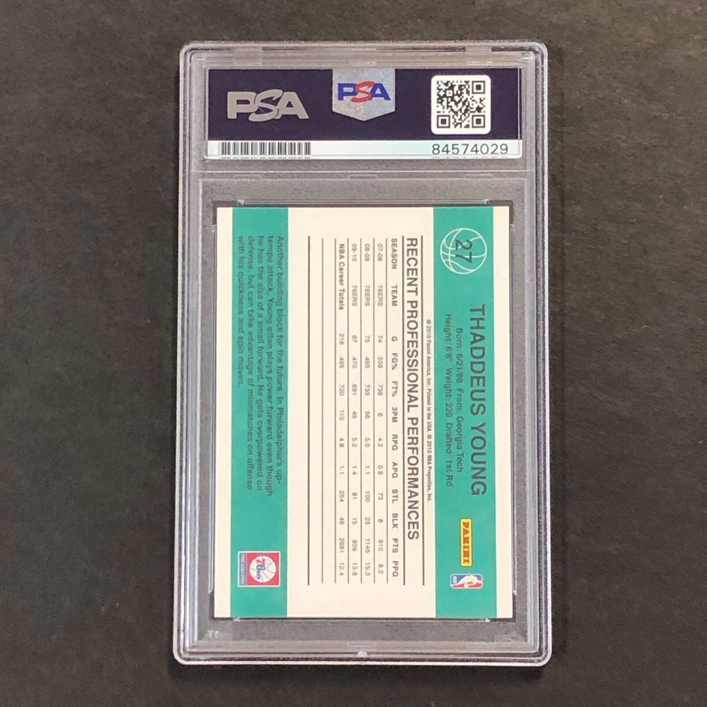 2010-11 Panini Donruss #27 Thaddeus Young Signed Card AUTO PSA Slabbed 76ers