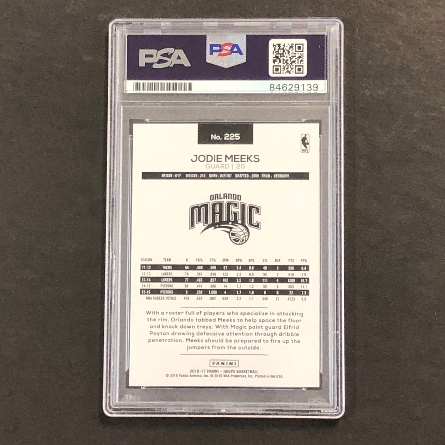2016-17 NBA Hoops #225 Jodie Meeks Signed Card AUTO 10 PSA Slabbed Magic