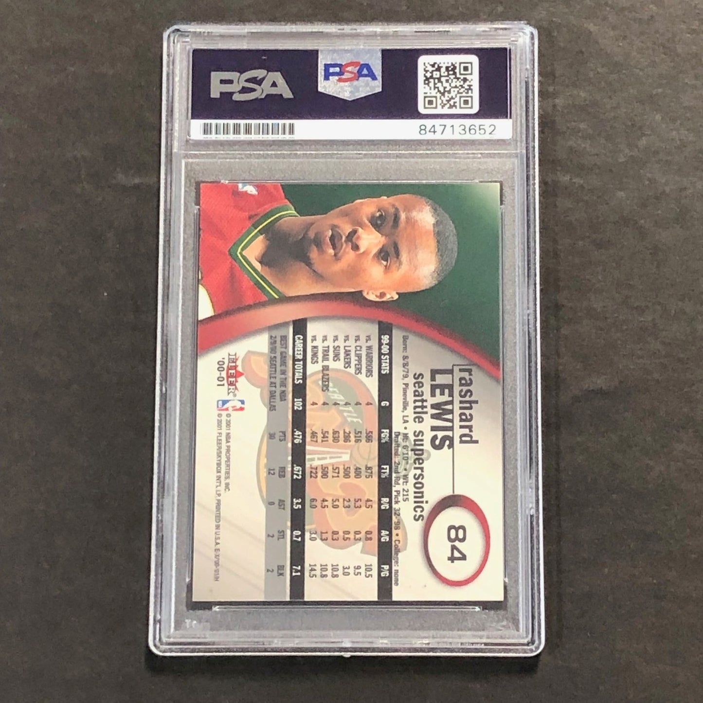 2000-01 Fleer #84 Rashard Lewis Signed Card AUTO PSA/DNA Slabbed Seattle Superso