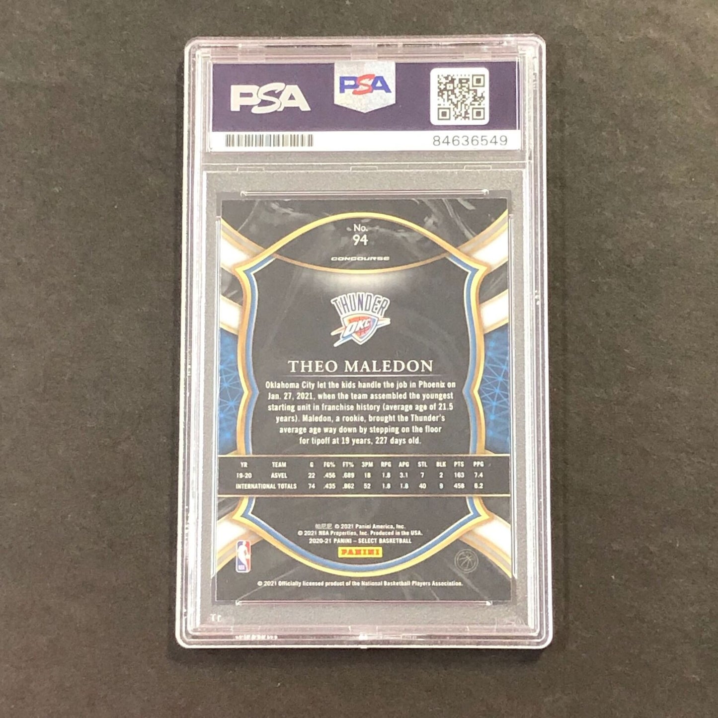 2020-21 Panini Select #94 Theo Maledon Signed Card AUTO PSA Slabbed RC Thunder