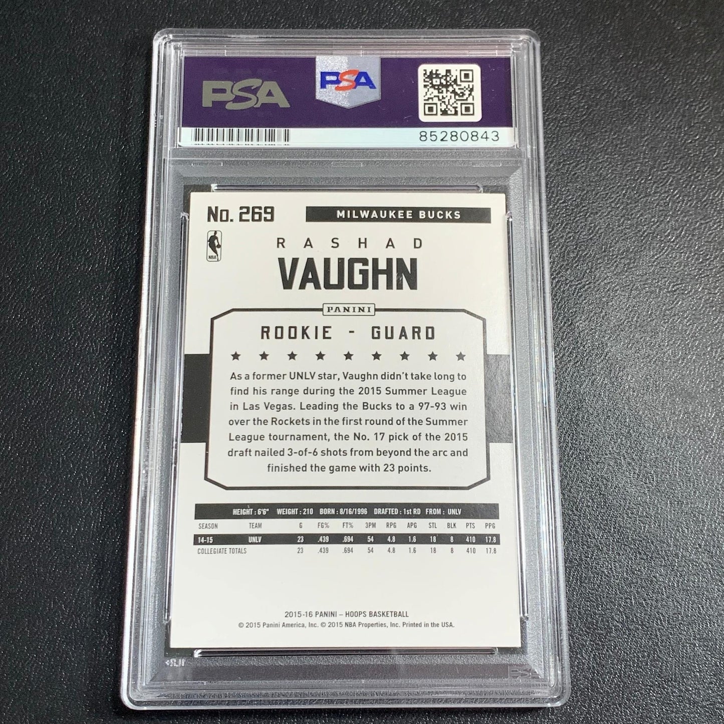 2015-16 Panini NBA Hoops #269 Rashad Vaughn Signed Card AUTO PSA Slabbed RC Rook