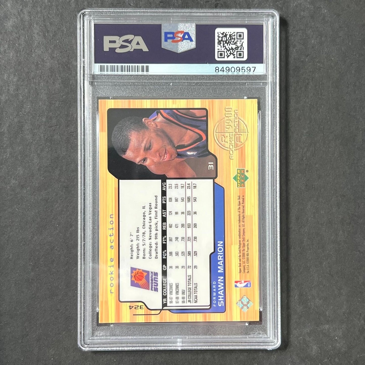 1999-00 Upper Deck Rookie Action #324 Shawn Marion Signed AUTO PSA/DNA Slabbed S
