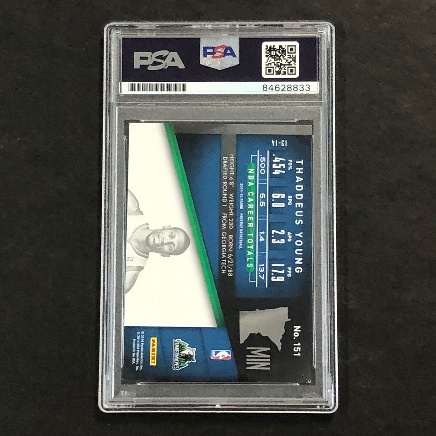 2014-15 Panini Prestige #151 Thaddeus Young Signed Card AUTO 10 PSA/DNA Slabbed