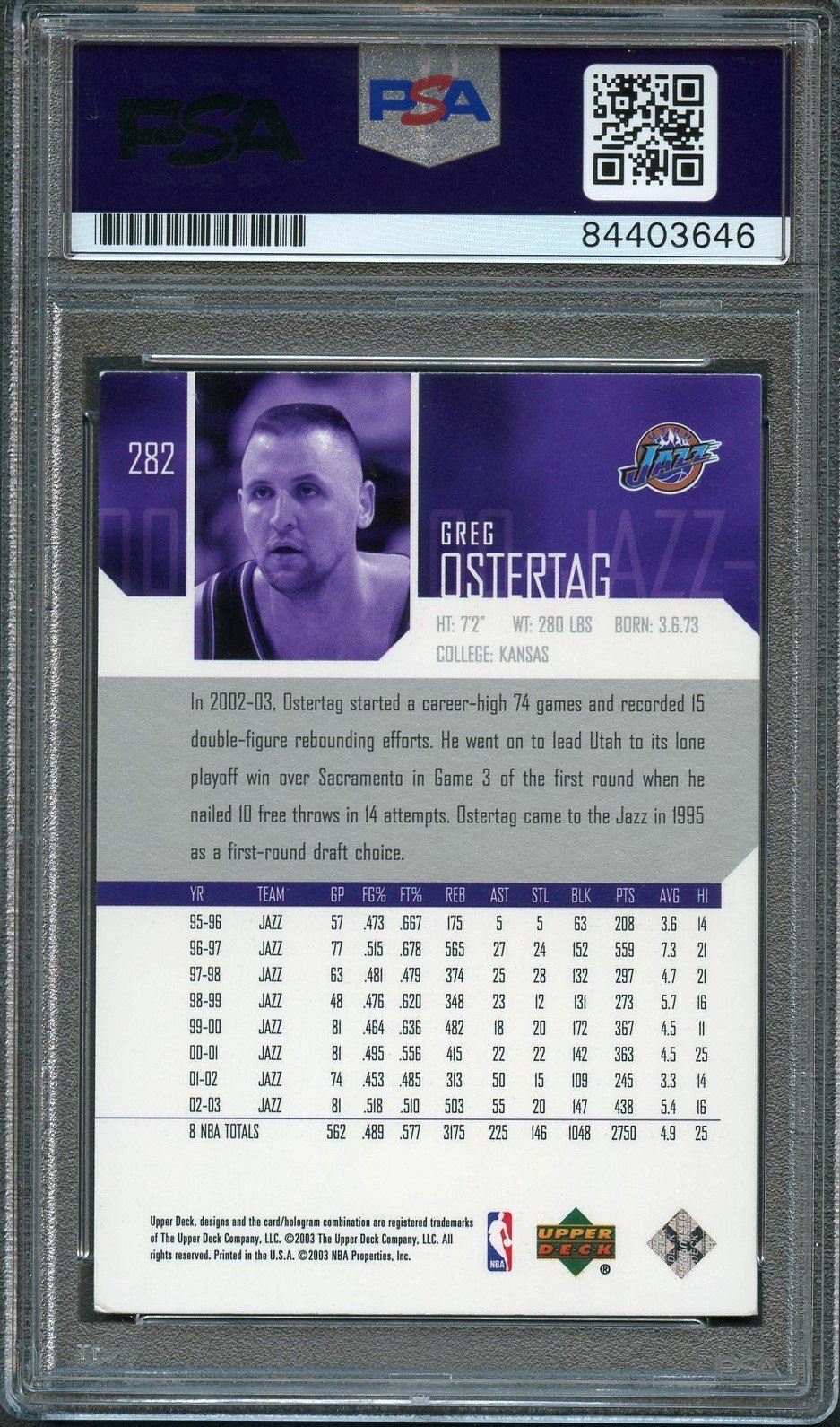 2003-04 Upper Deck Basketball #282 Greg Ostertag Signed Card AUTO PSA Slabbed Ja