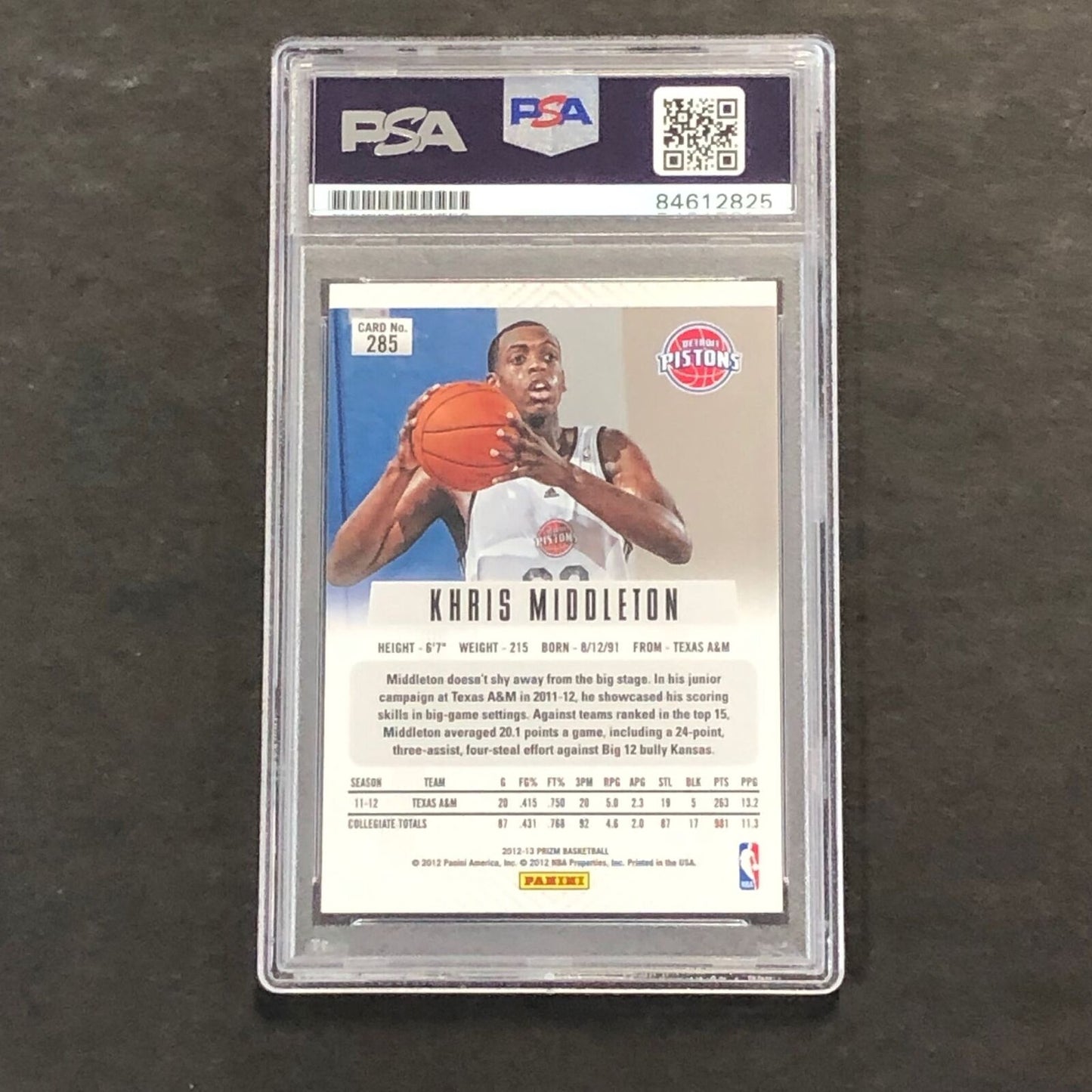 2012-13 Panini Prizm #285 Khris Middleton Signed Card AUTO PSA/DNA Slabbed Pisto