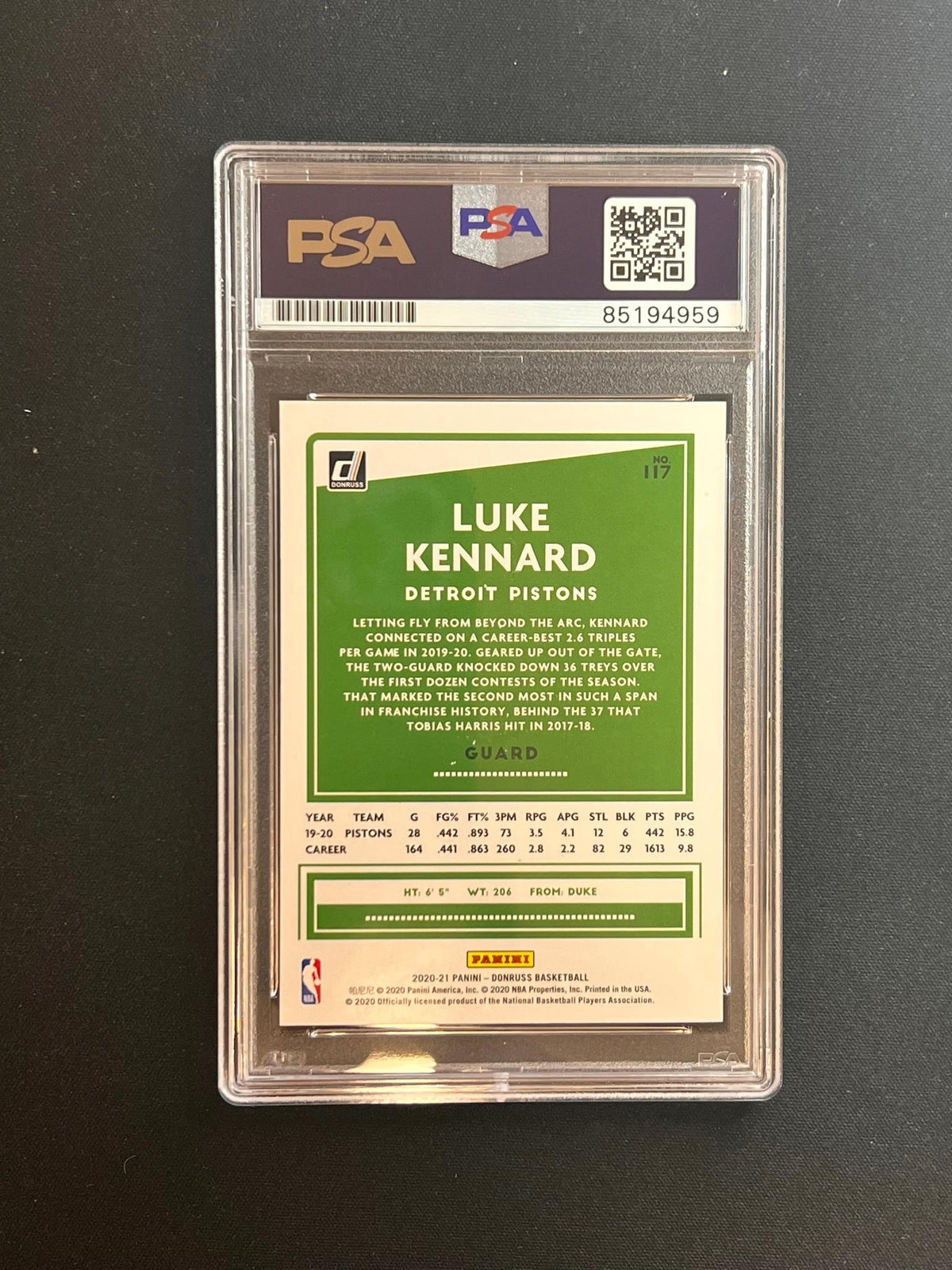 2020-21 Panini Donruss #117 Luke Kennard Signed Rookie Card AUTO PSA Slabbed Cli