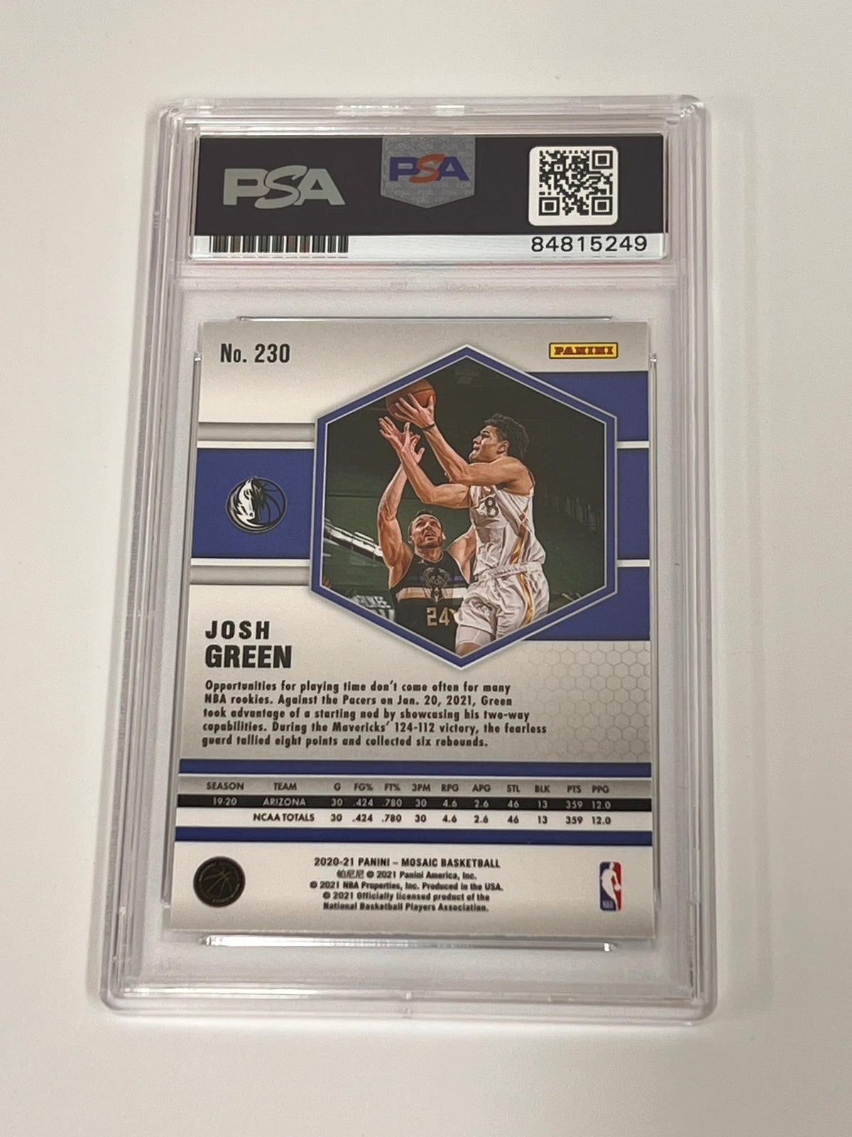 2020-21 Panini Mosaic RC #230 Josh Green Signed Card AUTO PSA/DNA Slabbed RC Mav