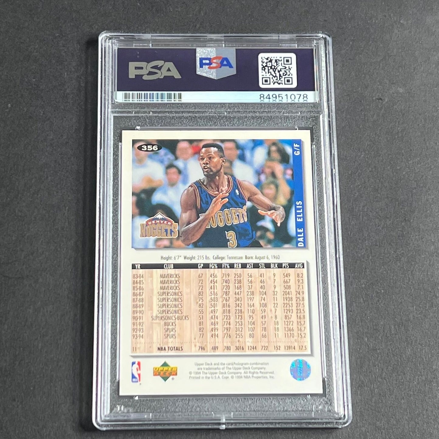 1994-95 Upper Deck #356 Dale Ellis Signed Card AUTO PSA Slabbed Nuggets