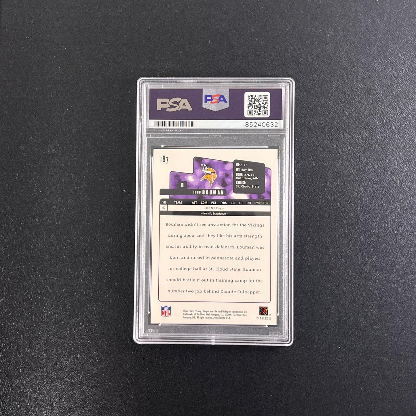 2001 Topps Football #187 Todd Bouman Signed Card PSA Slabbed Vikings