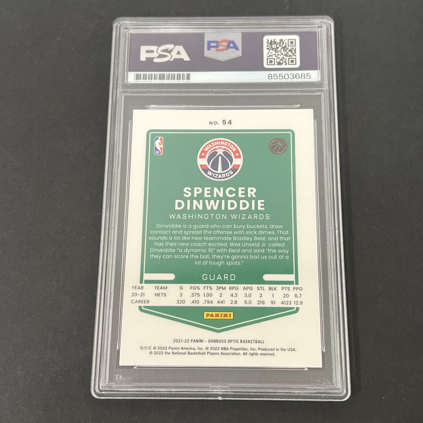 2021-22 Panini Donruss Optic #54 Spencer Dinwiddie signed card PSA
