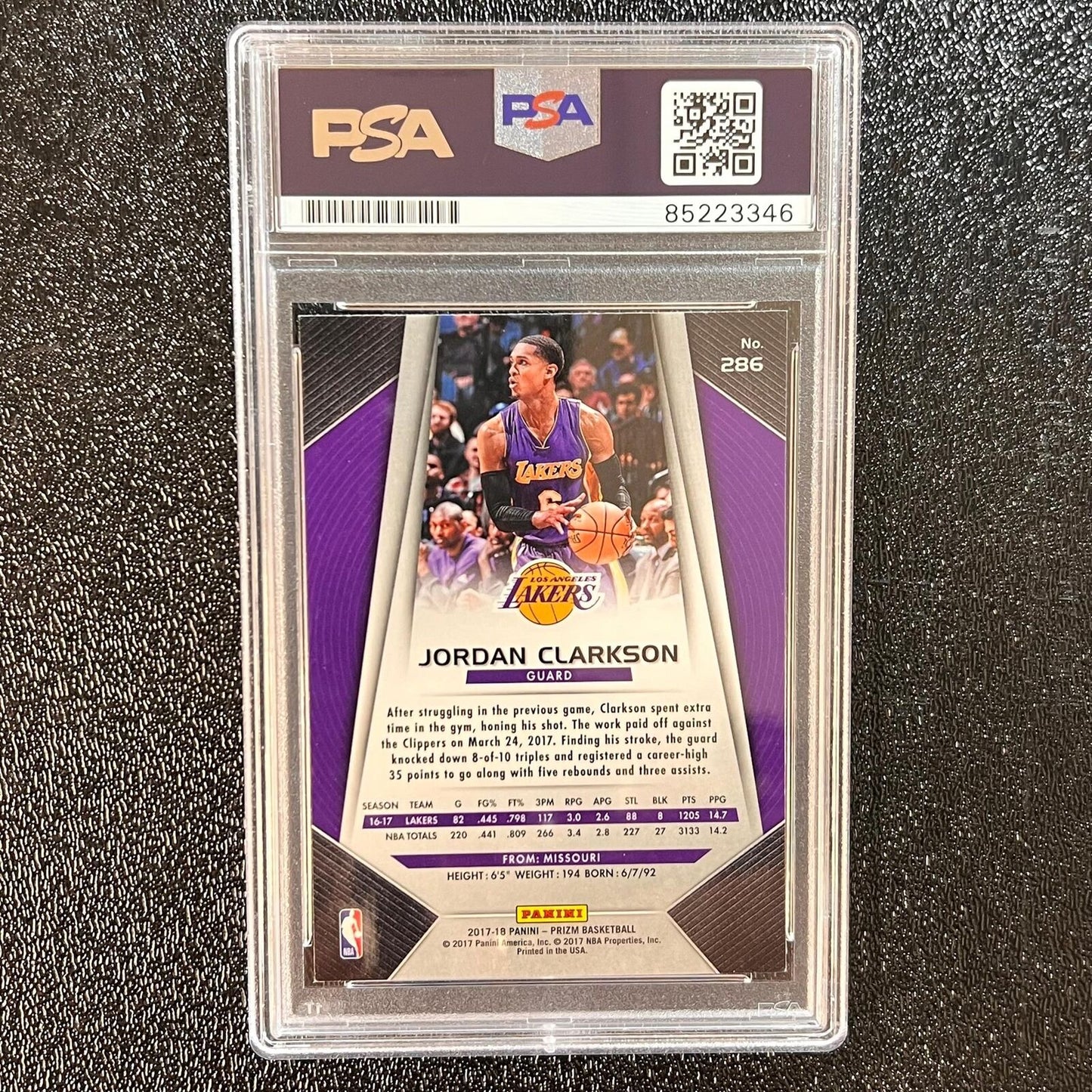 2017-18 Panini Prizm #286 Jordan Clarkson Signed Card AUTO PSA Slabbed Lakers