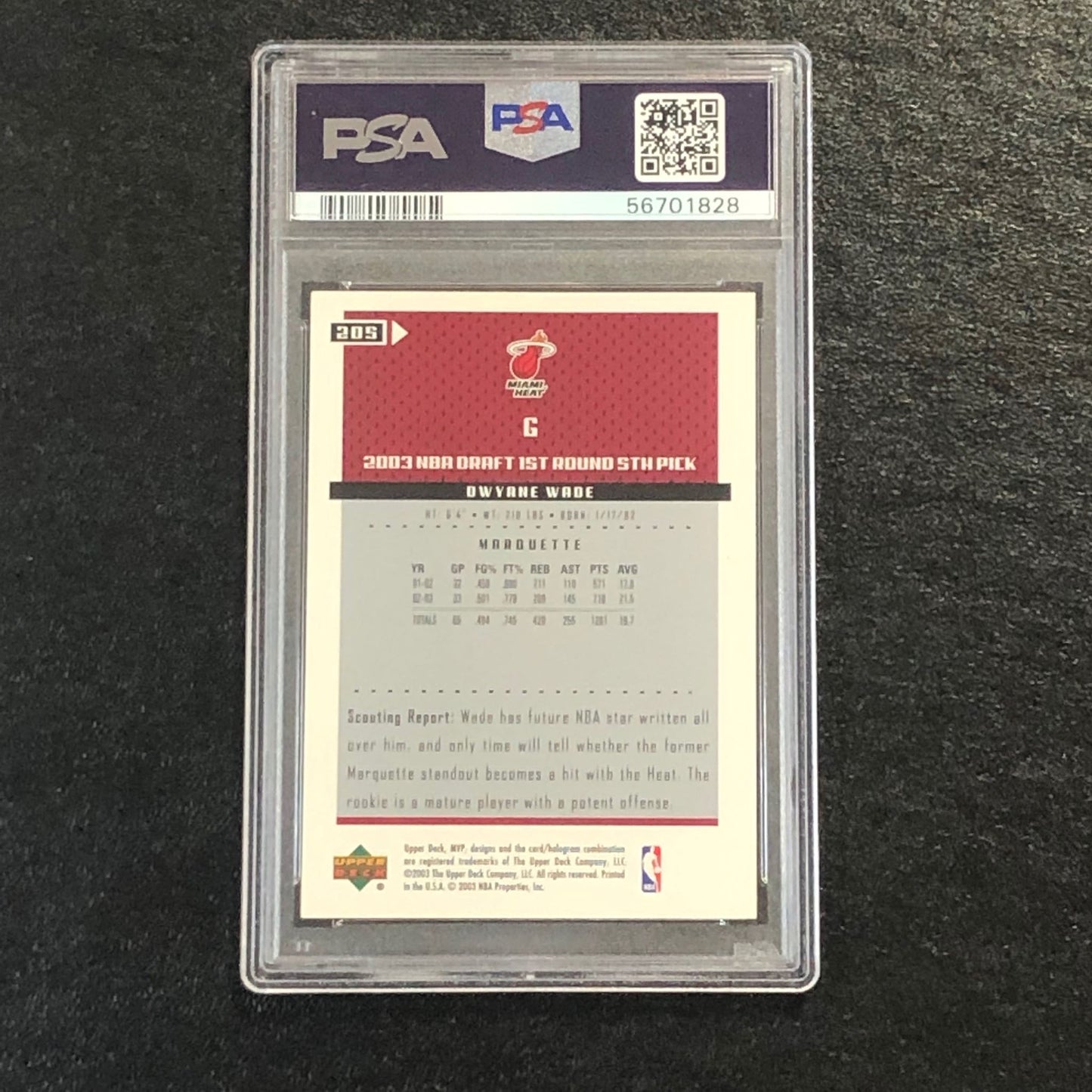 2003 Upper Deck MVP #205 Dwyane Wade PSA 7 NM RC Heat