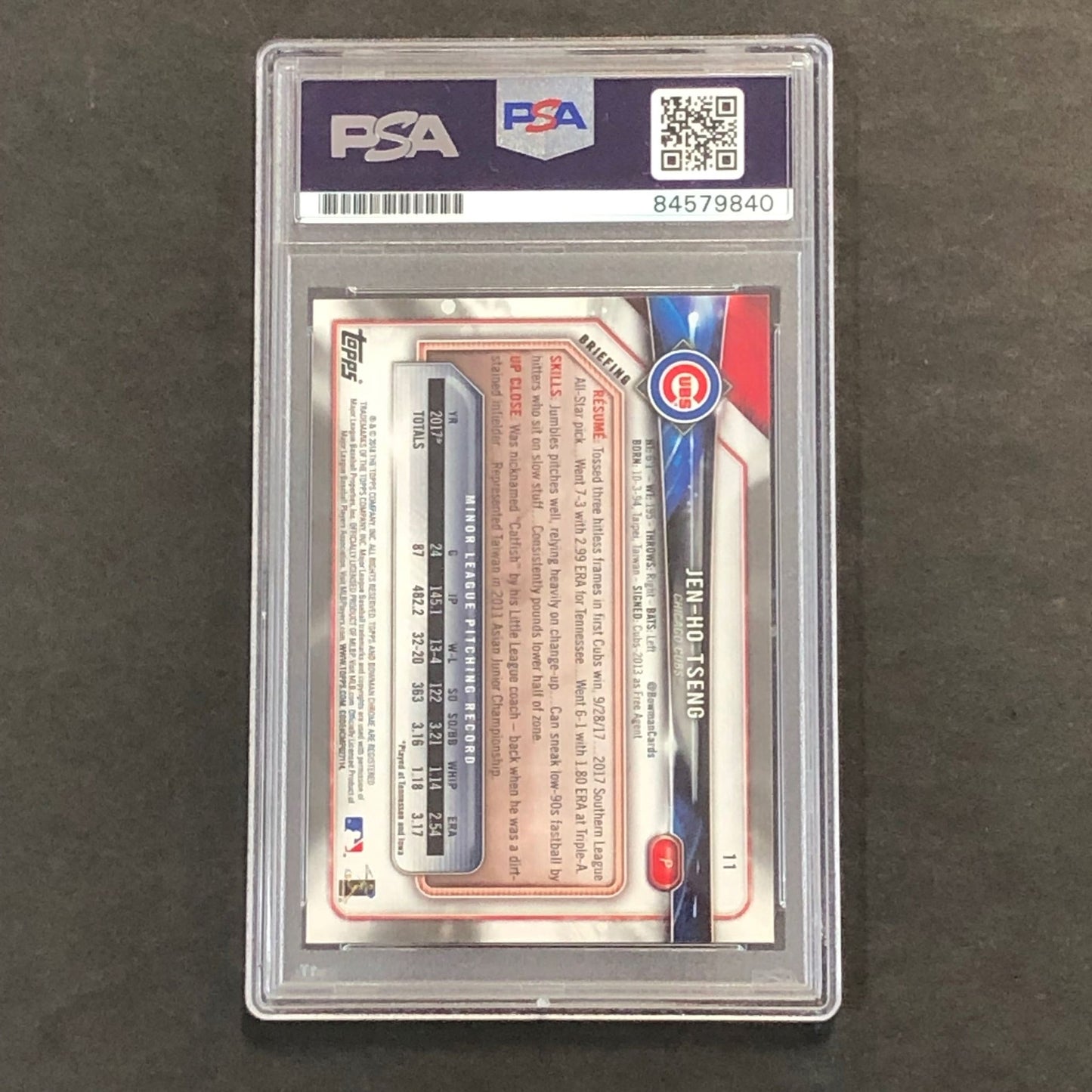 2018 Bowman #11 Jen-Ho Tseng Signed Card PSA Slabbed Auto Cubs