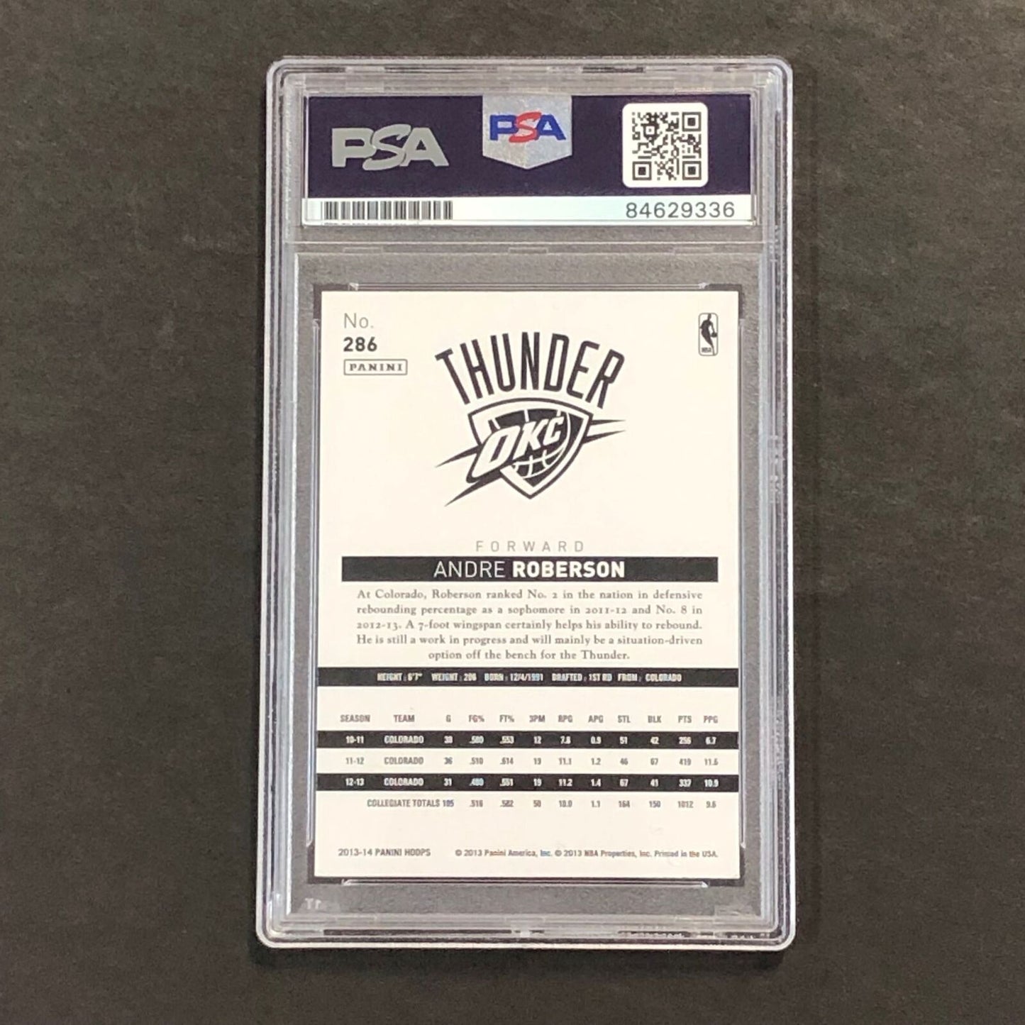 2013-14 Panini NBA Hoops #286 Andre Roberson Signed Card AUTO GRADE 10 PSA Slabb
