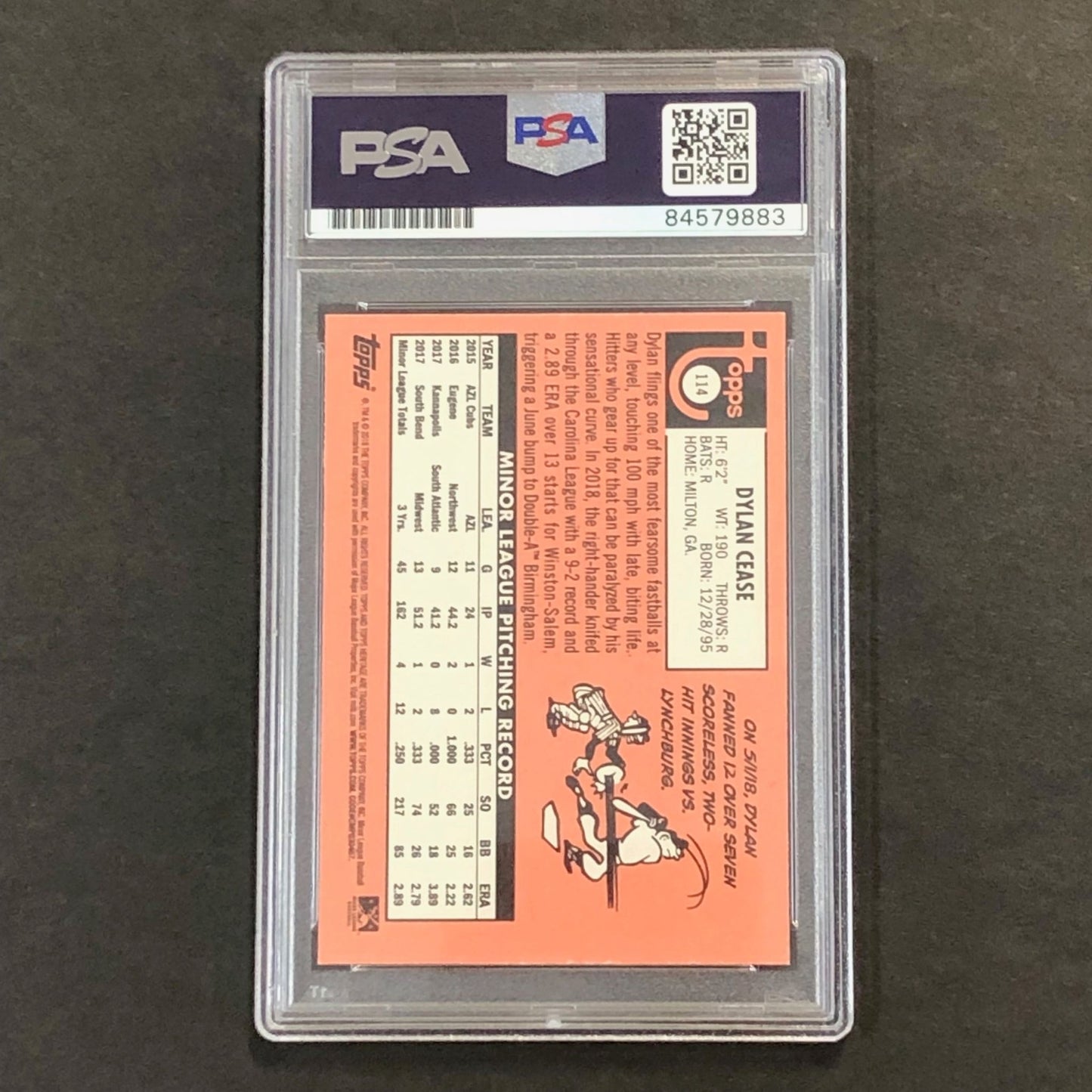 2018 Topps Heritage Minor League #114 Dylan Cease Signed Card PSA Slabbed Auto W