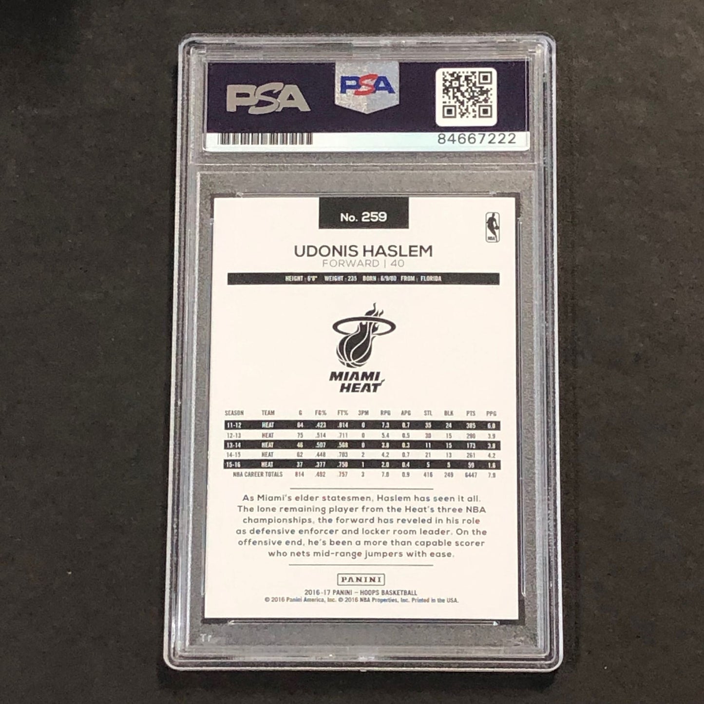 2016-17 NBA Hoops #259 Udonis Haslem Signed Card AUTO Grade 10 PSA Slabbed Heat