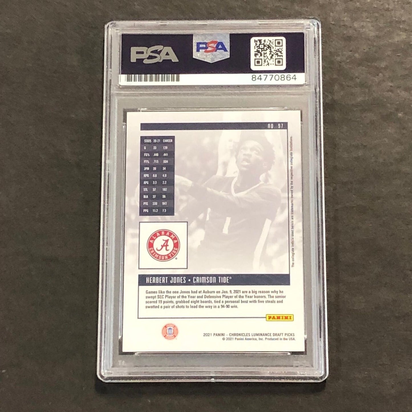 2021 Panini Chronicles Luminance #97 Herbert Jones Signed Card AUTO 10 PSA Slabb