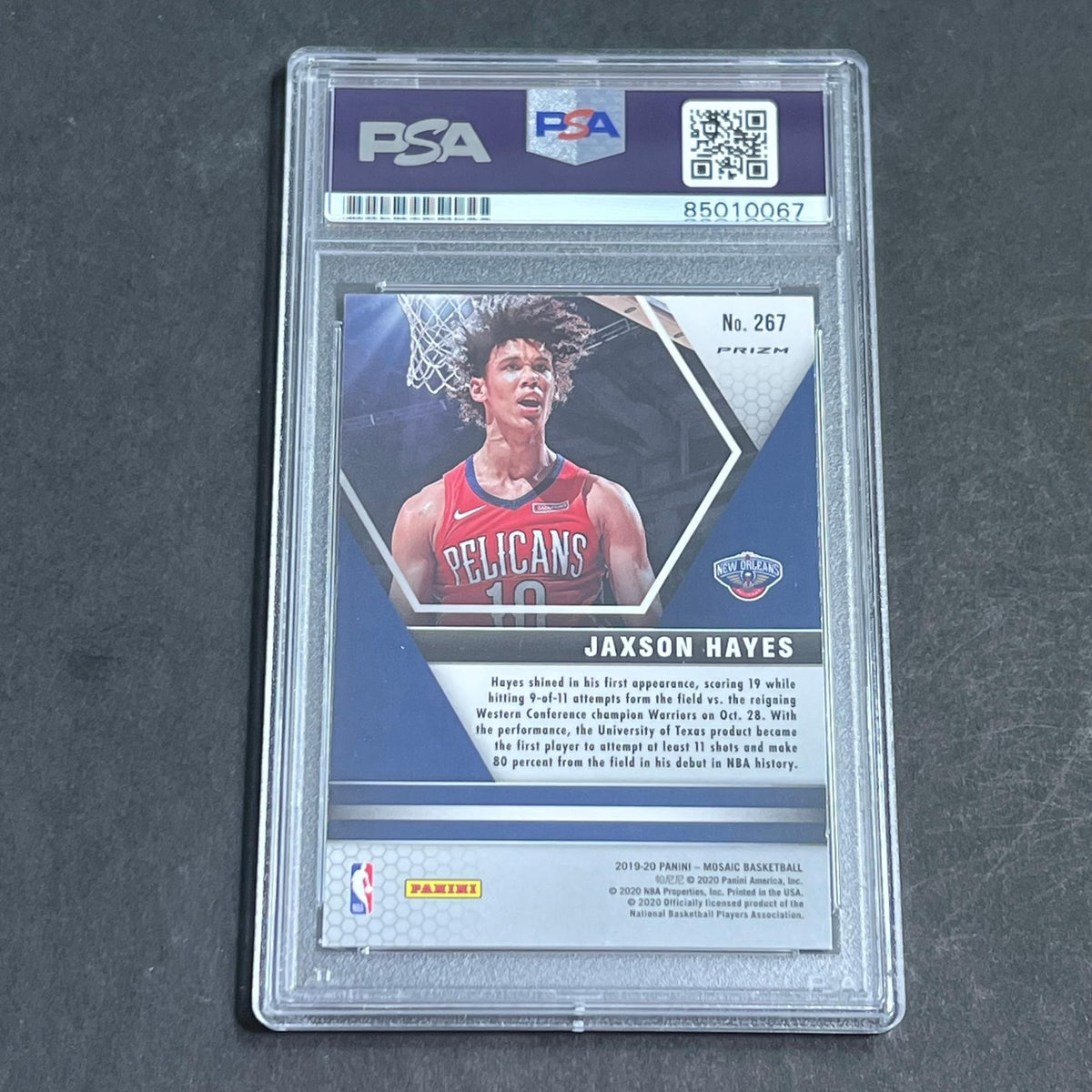 2019-20 Panini Mosaic #267 Jaxson Hayes Signed Card AUTO PSA Slabbed Pelicans