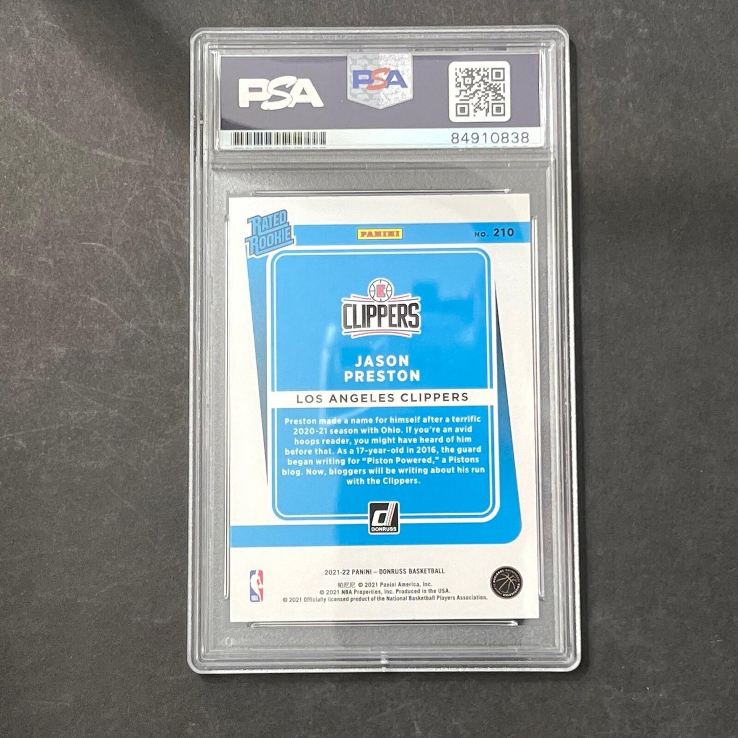 2021-22 Panini Donruss Rated Rookie #210 Jason Preston Signed Card PSA Gem MT 10