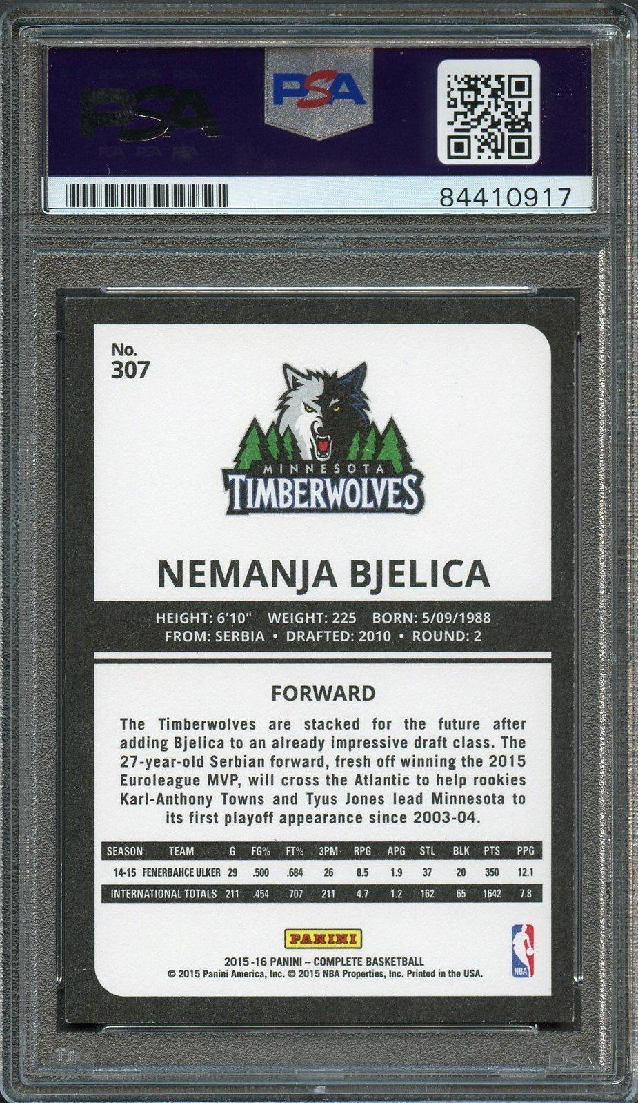 2015-16 Panini Complete #307 Nemanja Bjelica Signed Card AUTO 10 PSA/DNA Slabbed