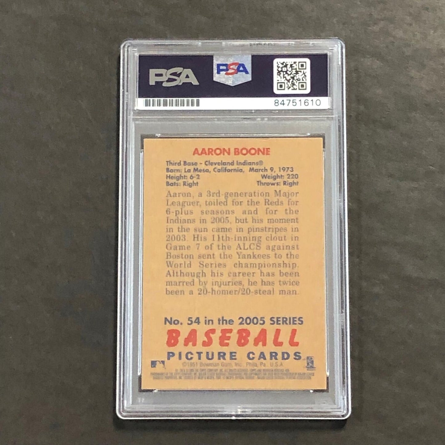 2005 Bowman Heritage #54 Aaron Boone Signed Card PSA Slabbed Auto Cleveland