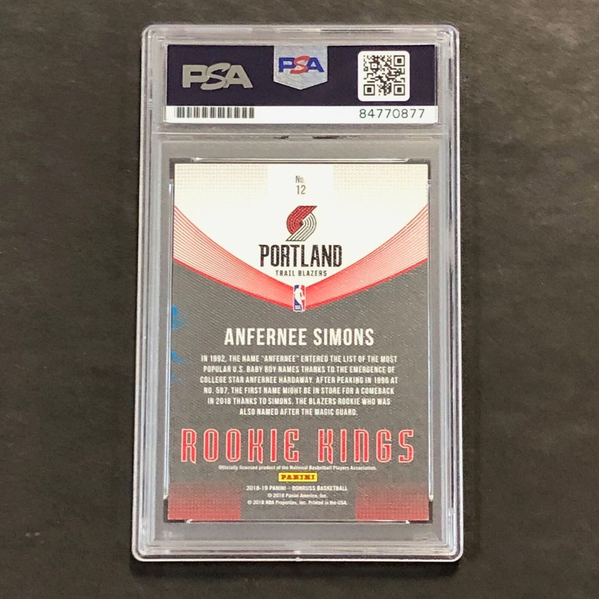 2018-19 Panini Donruss Draft Kings #12 Anfernee Simons Signed Card AUTO Graded 1