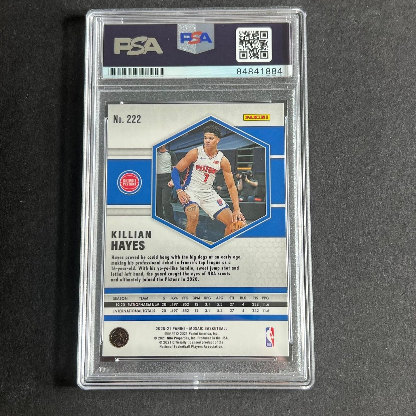 2020-21 Panini Mosaic #222 Killian Hayes Signed Card AUTO PSA Slabbed RC Pistons