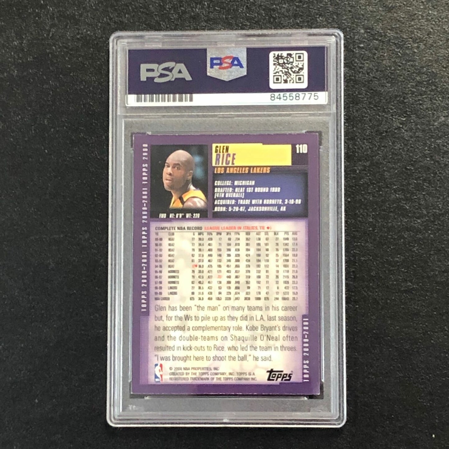 2000-01 Topps #110 Glen Rice Signed Card AUTO PSA Slabbed Lakers