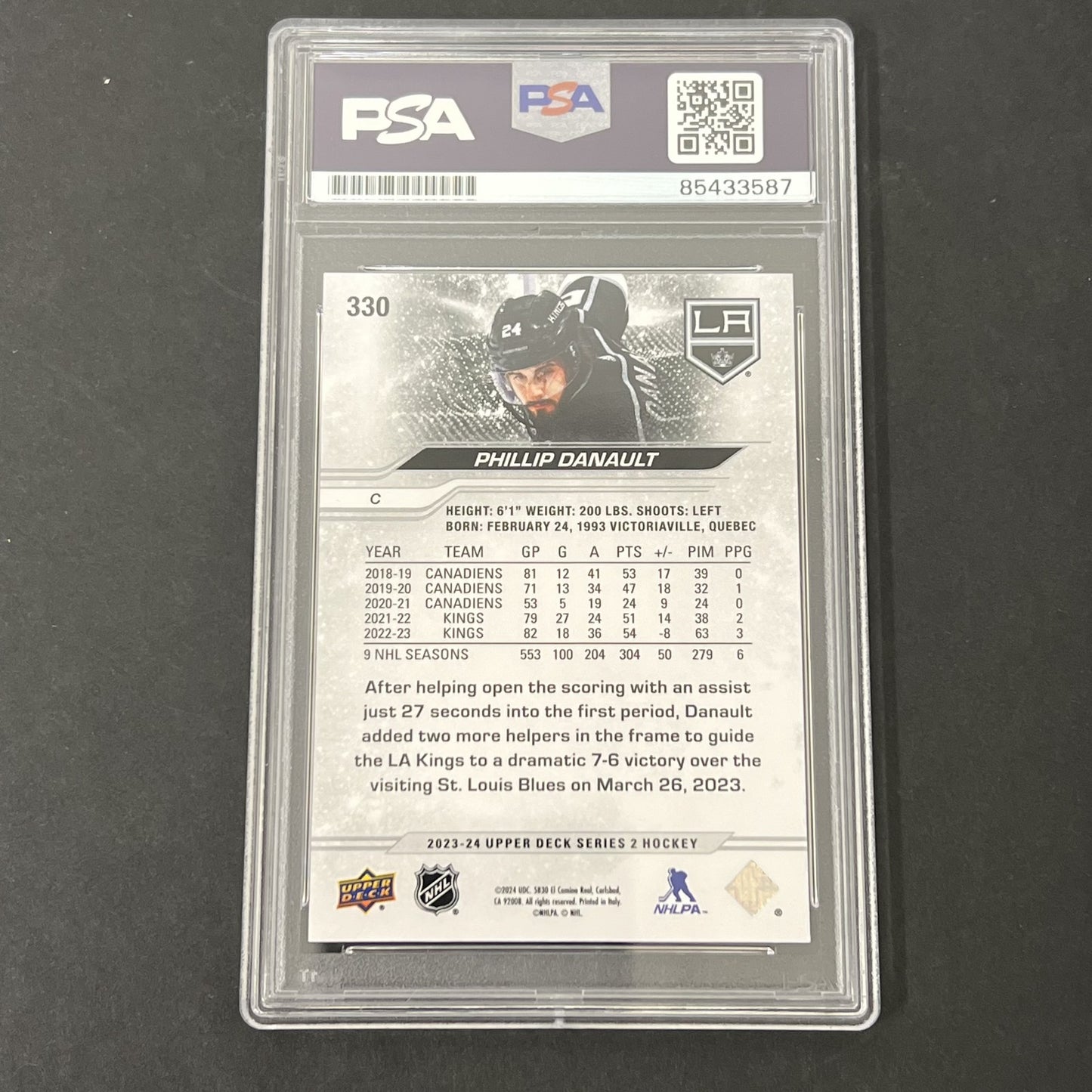 2023 Series 2 Hockey #330 Phillip Danault signed card PSA Auto 10 Kings