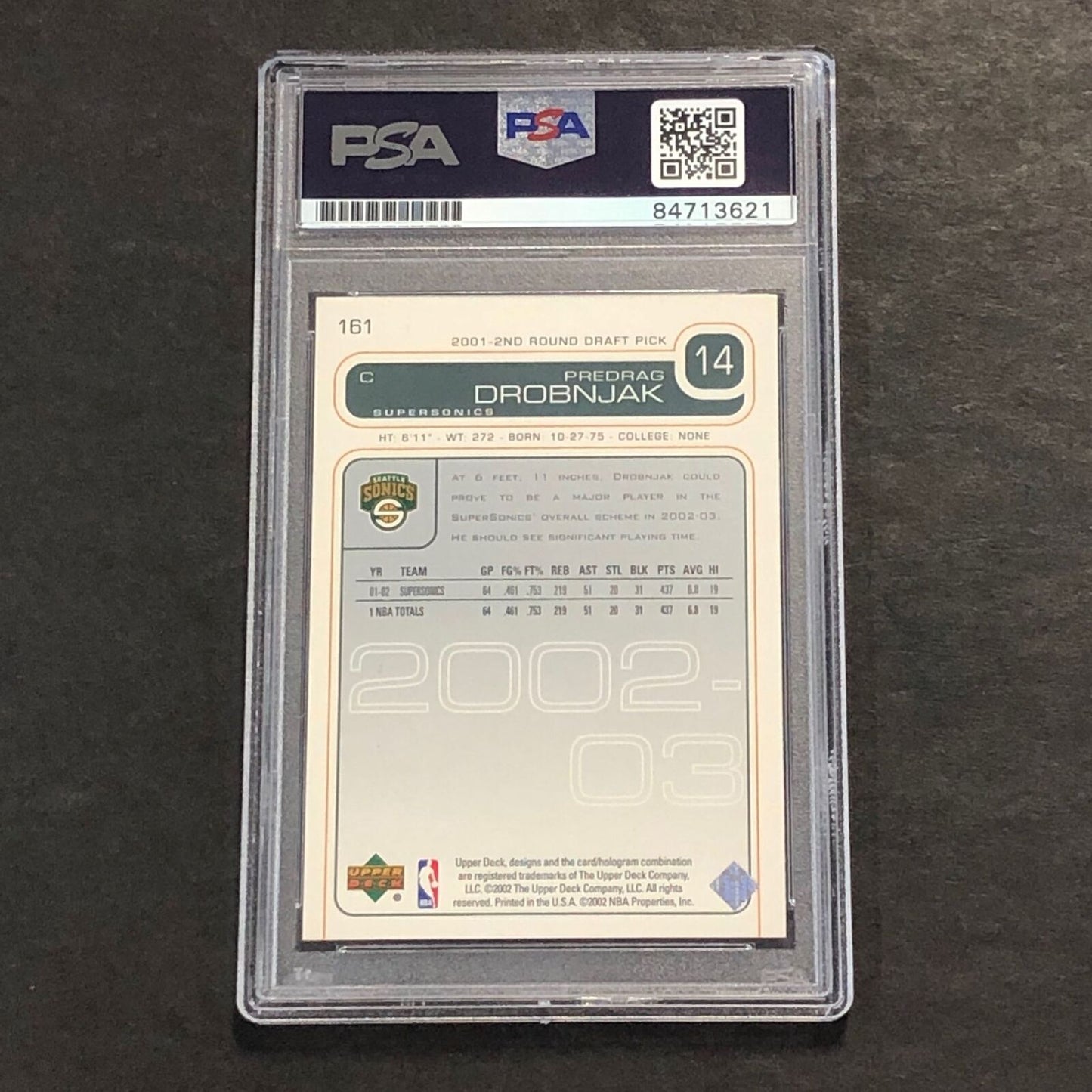2002-03 Upper Deck #161 Predrag Drobnajak Signed Card PSA Slabbed Sonics