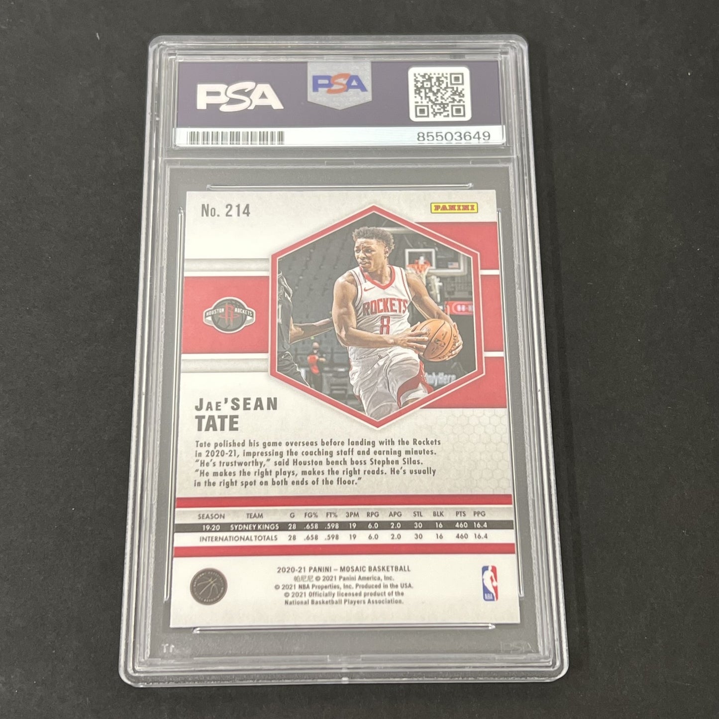 2020-21 Panini Mosaic Basketball #214 Jae'Sean Tate signed card