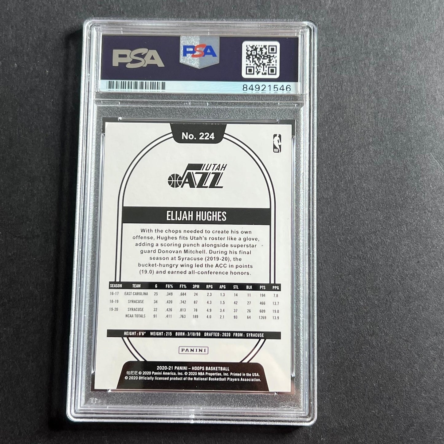 2020-21 Panini NBA Hoops #224 Elijah Hughes Signed AUTO Grade 10 PSA Slabbed RC