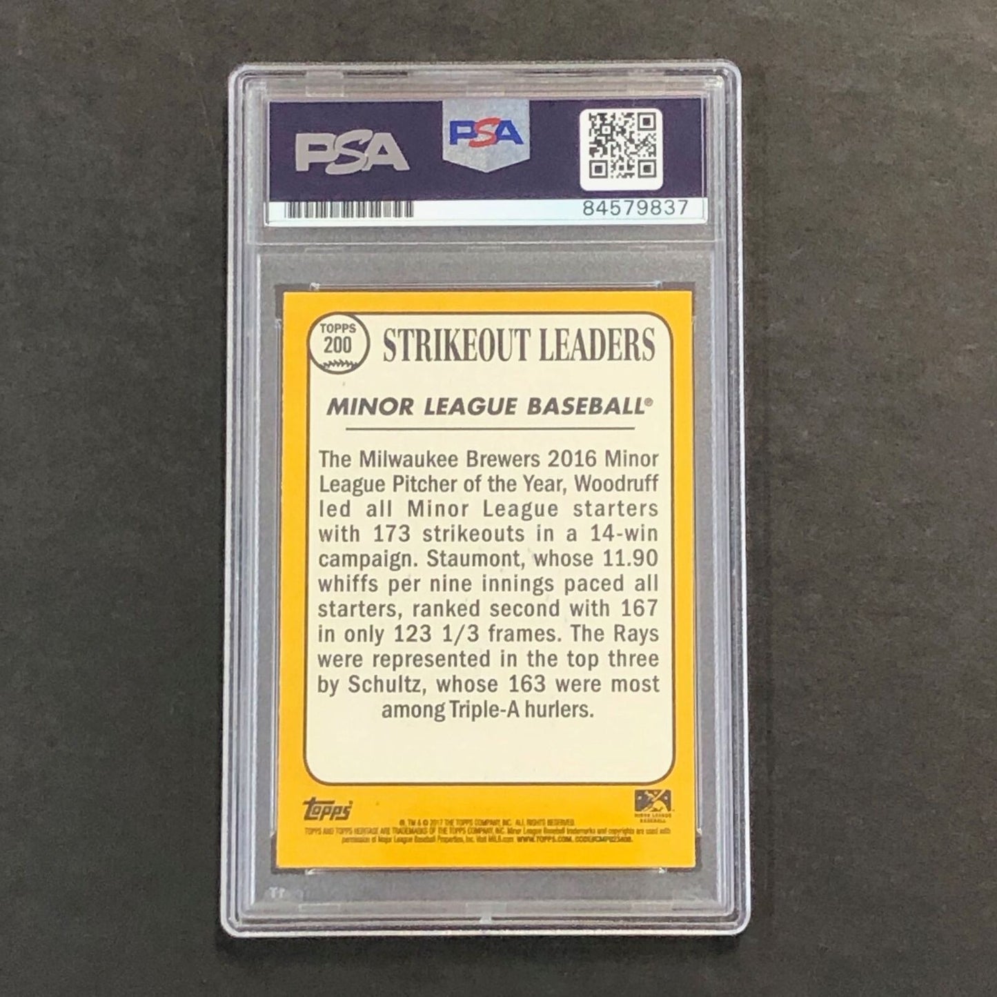 2017 Topps Heritage Minor League #200 Brandon Woodruff Signed Card PSA Slabbed A
