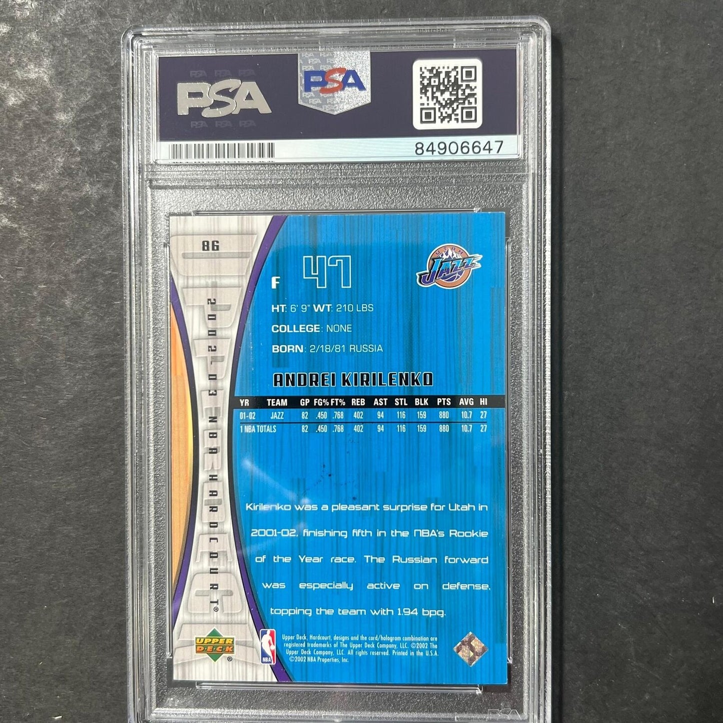 2002-03 Upper Deck #86 Andrei Kirilenko Signed Card AUTO PSA Slabbed Jazz