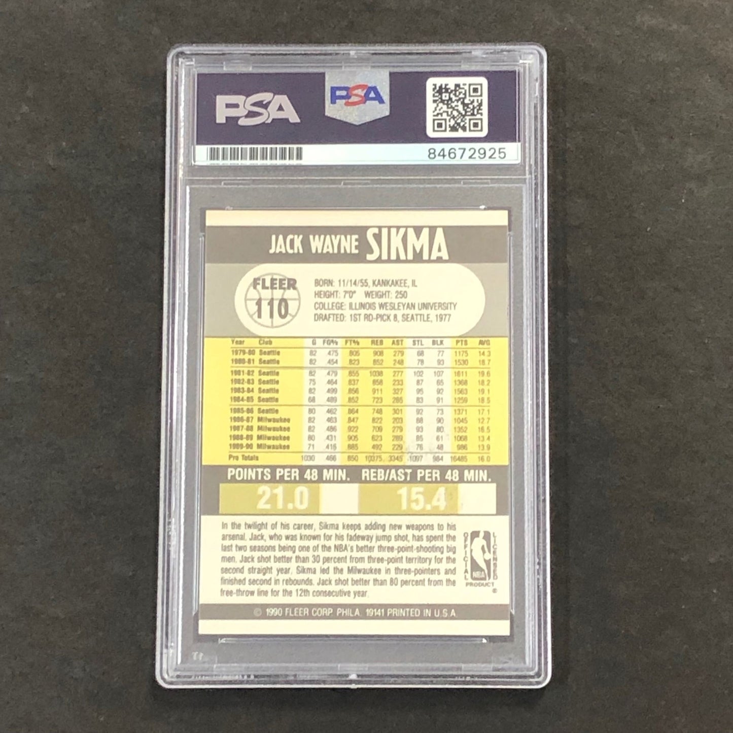 1990 Fleer #110 Jack Sikma Signed Card AUTO PSA/DNA Slabbed Bucks