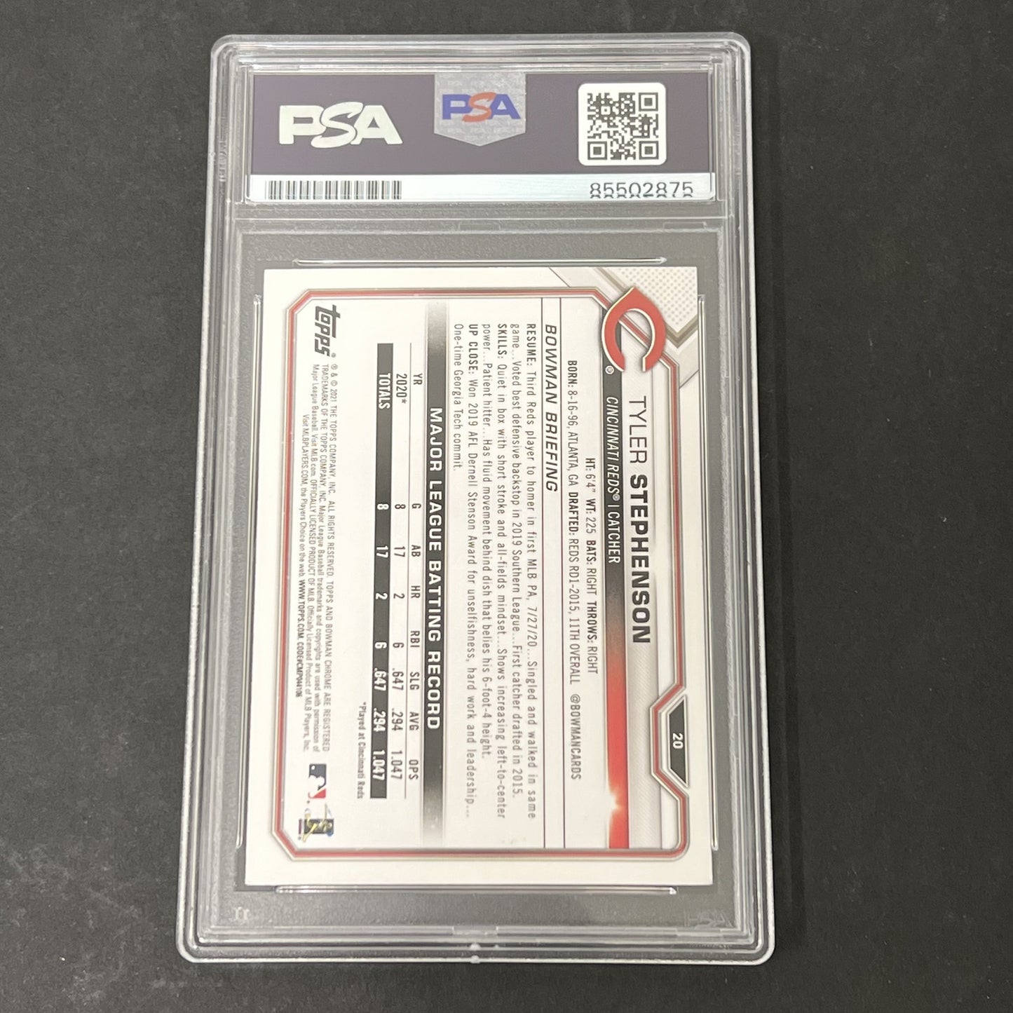 2021 Bowman #20 Tyler Stephenson Rookie signed card PSA Auto 10