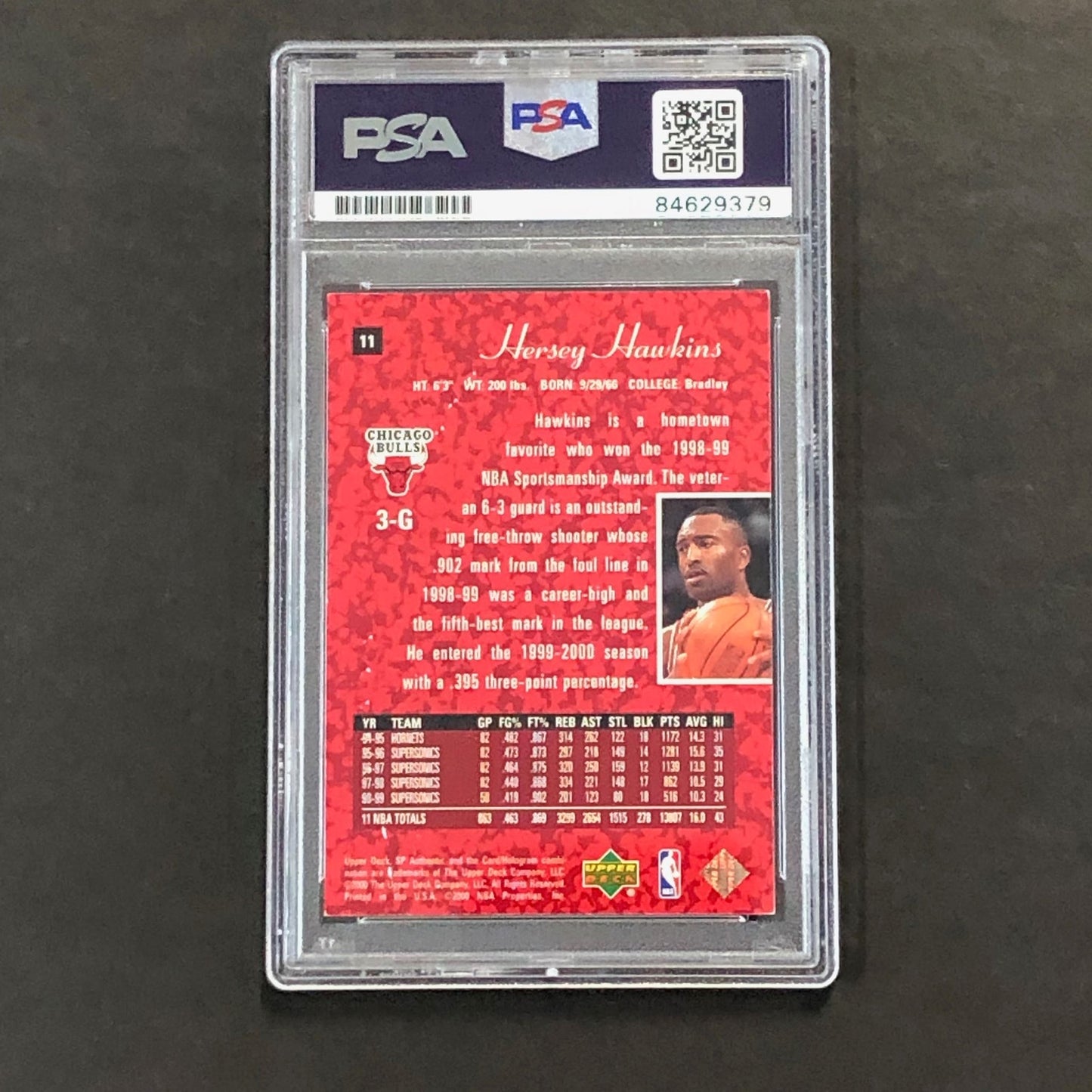 1999-2000 Upper Deck SP Authentics #11 Hersey Hawkins Signed Card AUTO PSA Slabb