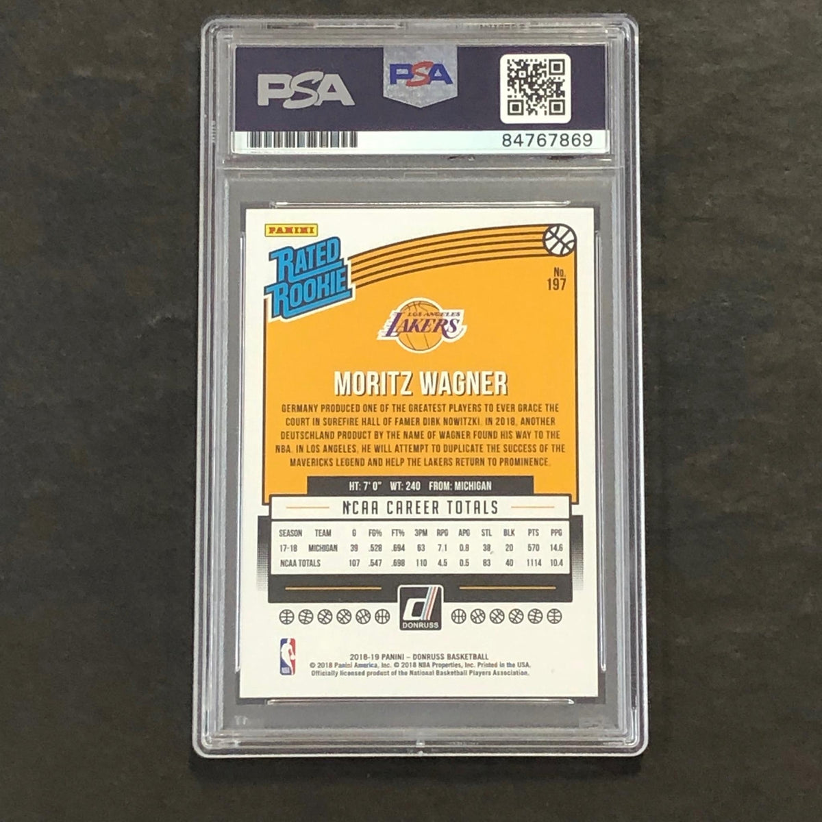 2018-19 Panini Donruss Rated Rookie #197 Moritz Wagner Signed Card AUTO PSA Slab