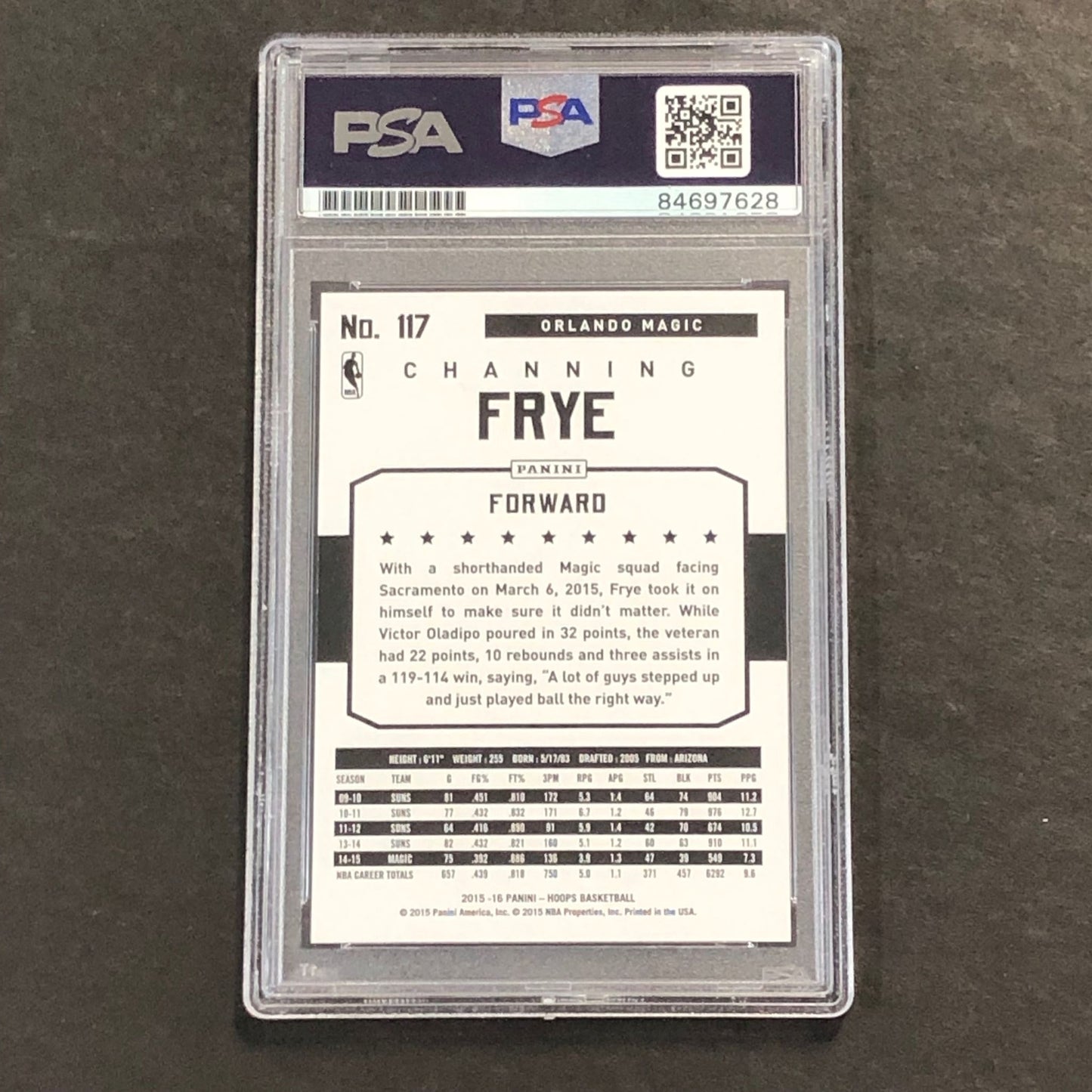 2015-16 NBA Hoops #117 Channing Frye Signed Card AUTO PSA Slabbed Magic