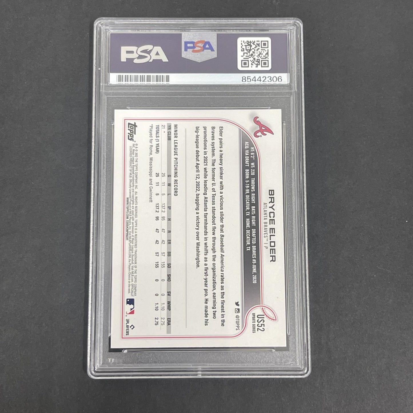 2022 Topps Update Series #US52 Bryce Elder RC signed card PSA Auto 10