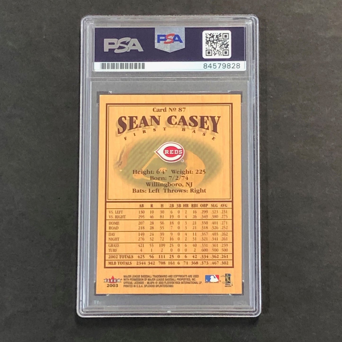 2003 Fleer Splendid Splinters #87 Sean Casey Signed Card PSA Slabbed Auto Reds