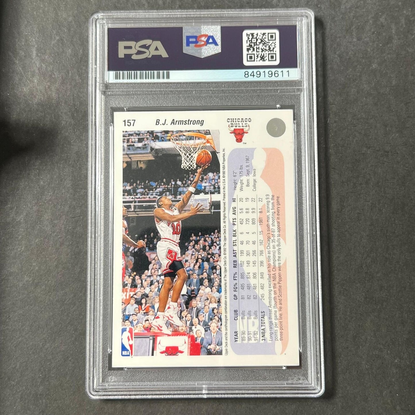 1992-93 Upper Deck #157 B. J. Armstrong Signed Card AUTO PSA Slabbed Bulls