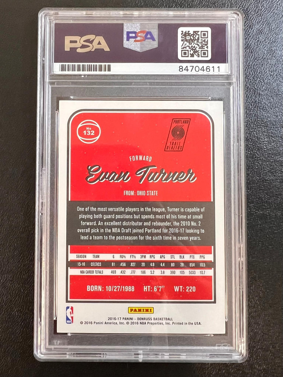 2016-17 Donruss Basketball #132 Evan Turner Signed Card AUTO PSA Slabbed Trailbl