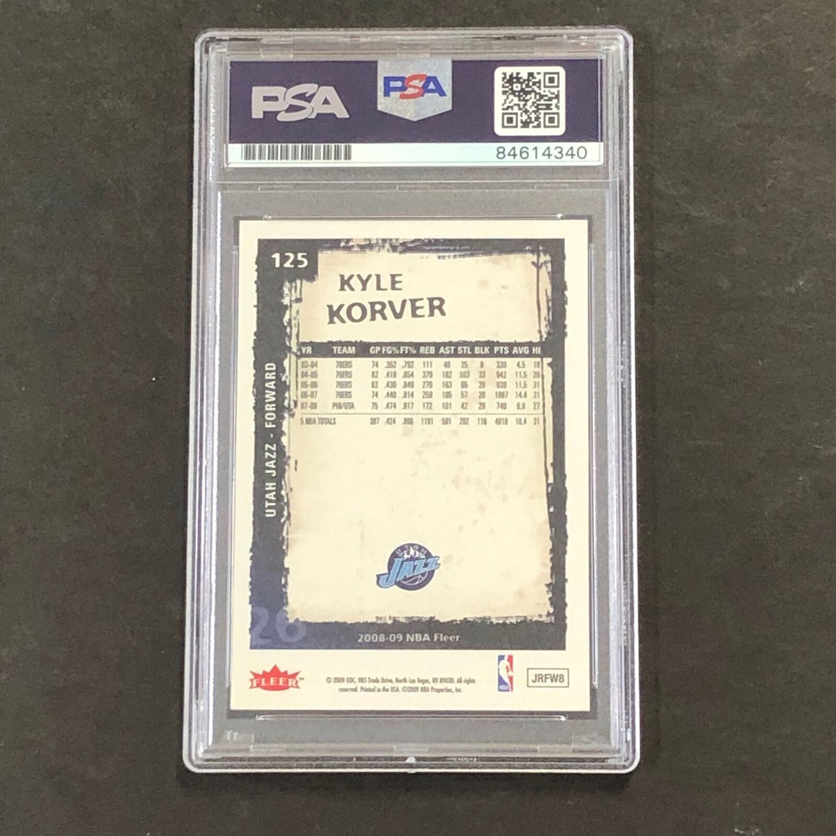 2008-09 Fleer Basketball #125 Kyle Korver Signed Card AUTO 10 PSA Slabbed Jazz