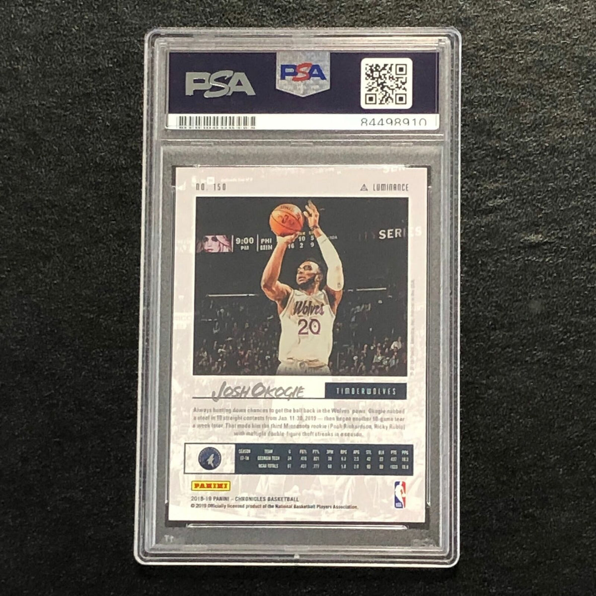 2018-19 Panini Chronicles Luminance #150 Josh Okogie Signed Rookie Card AUTO PSA