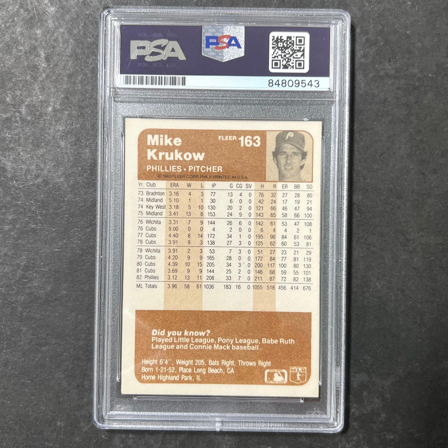1983 Fleer #163 Mike Krukow Signed Card PSA Slabbed Auto Angels