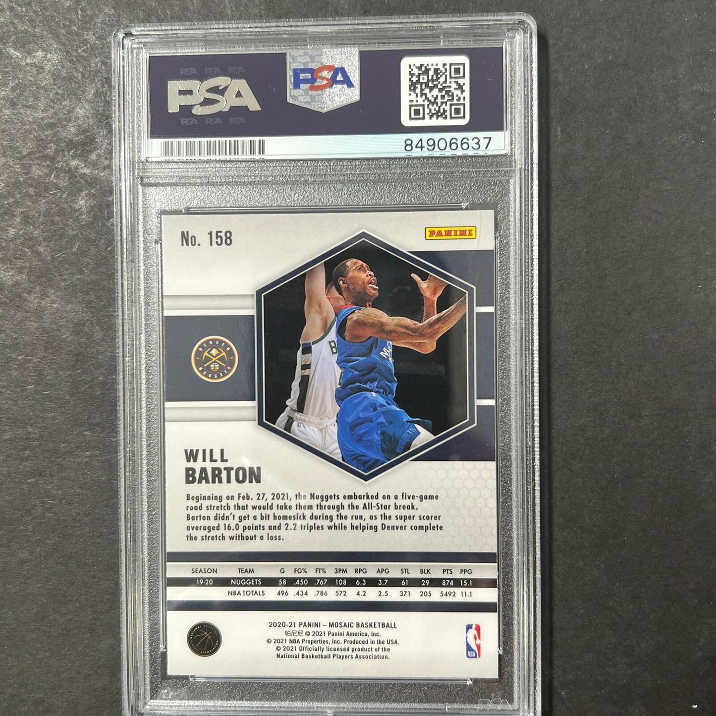 2020-21 Panini Mosaic #158 Will Barton Signed Card AUTO PSA Slabbed Nuggets