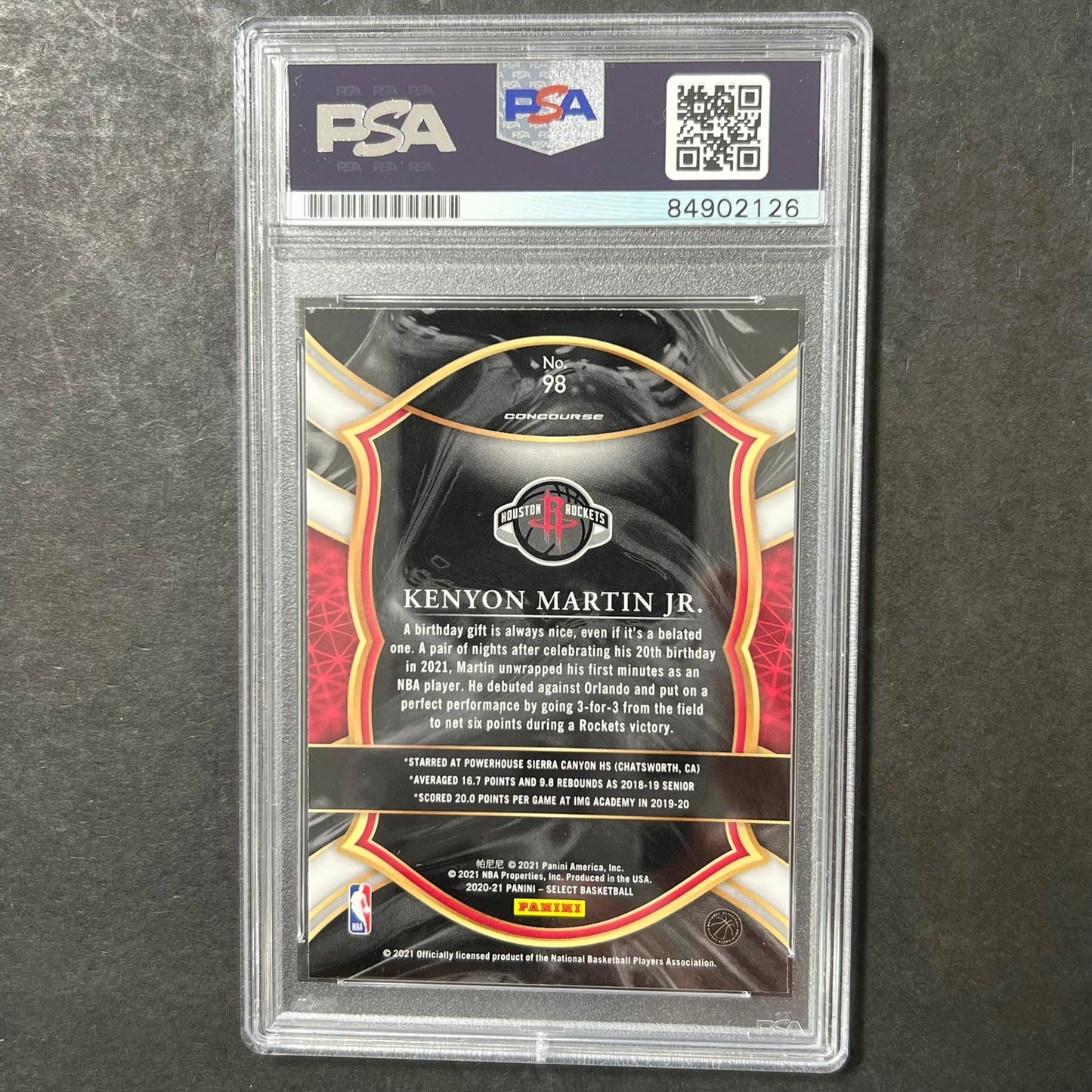 2020-21 Panini Select #98 Kenyon Martin Jr. Signed Card AUTO PSA Slabbed RC Rock