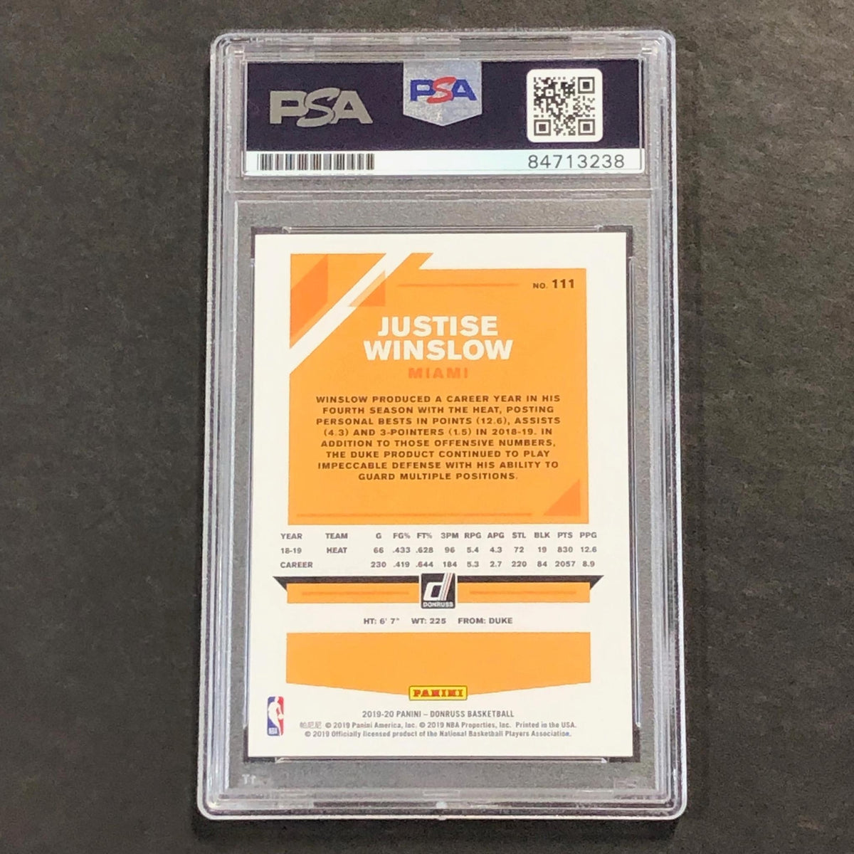 2019-20 Panini Donruss #111 Justise Winslow Signed Card AUTO PSA/DNA Slabbed Hea